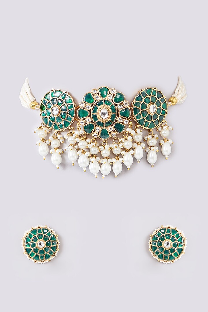 Gold Plated Jadau Kundan Polki Choker Necklace Set by Shlok Jewels at Pernia's Pop Up Shop