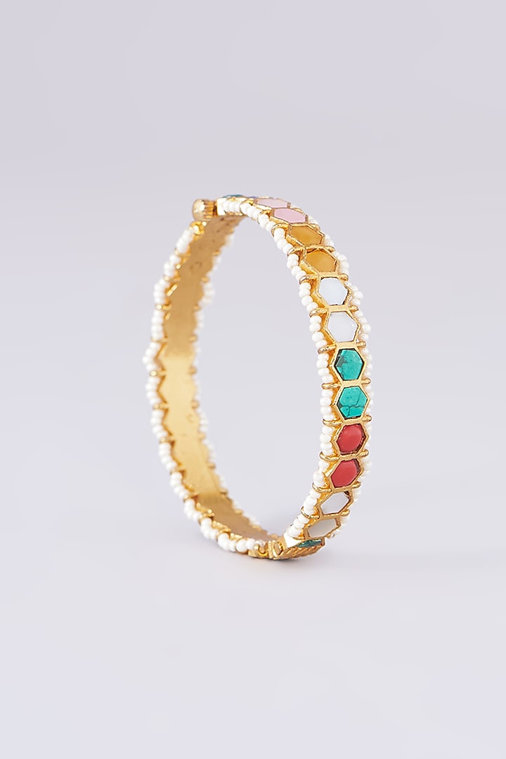 Gold Plated Jadau Kundan Polki Bangles (Set Of 2) by Shlok Jewels at Pernia's Pop Up Shop