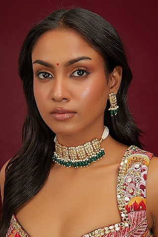 Gold Plated Jadau Kundan Polki Choker Necklace Set by Shlok Jewels