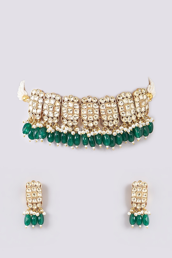 Gold Plated Jadau Kundan Polki Choker Necklace Set by Shlok Jewels at Pernia's Pop Up Shop