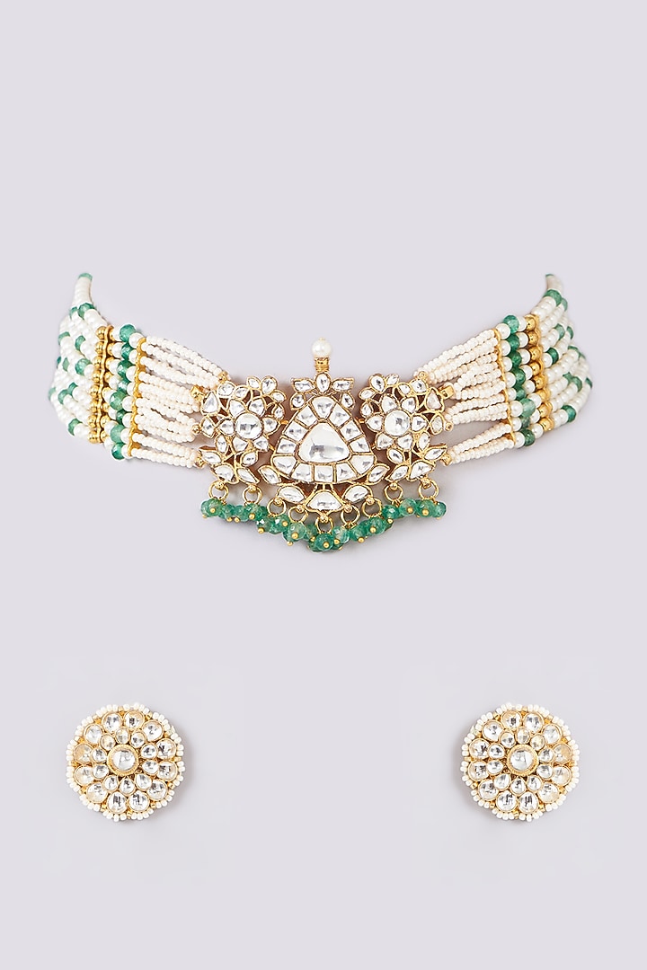 Gold Plated Jadau Kundan Polki Choker Necklace Set by Shlok Jewels at Pernia's Pop Up Shop