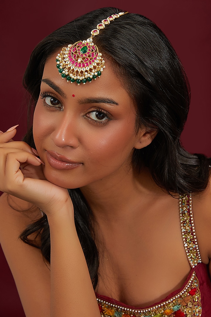 Gold Plated Jadau Kundan Polki Maangtikka by Shlok Jewels at Pernia's Pop Up Shop