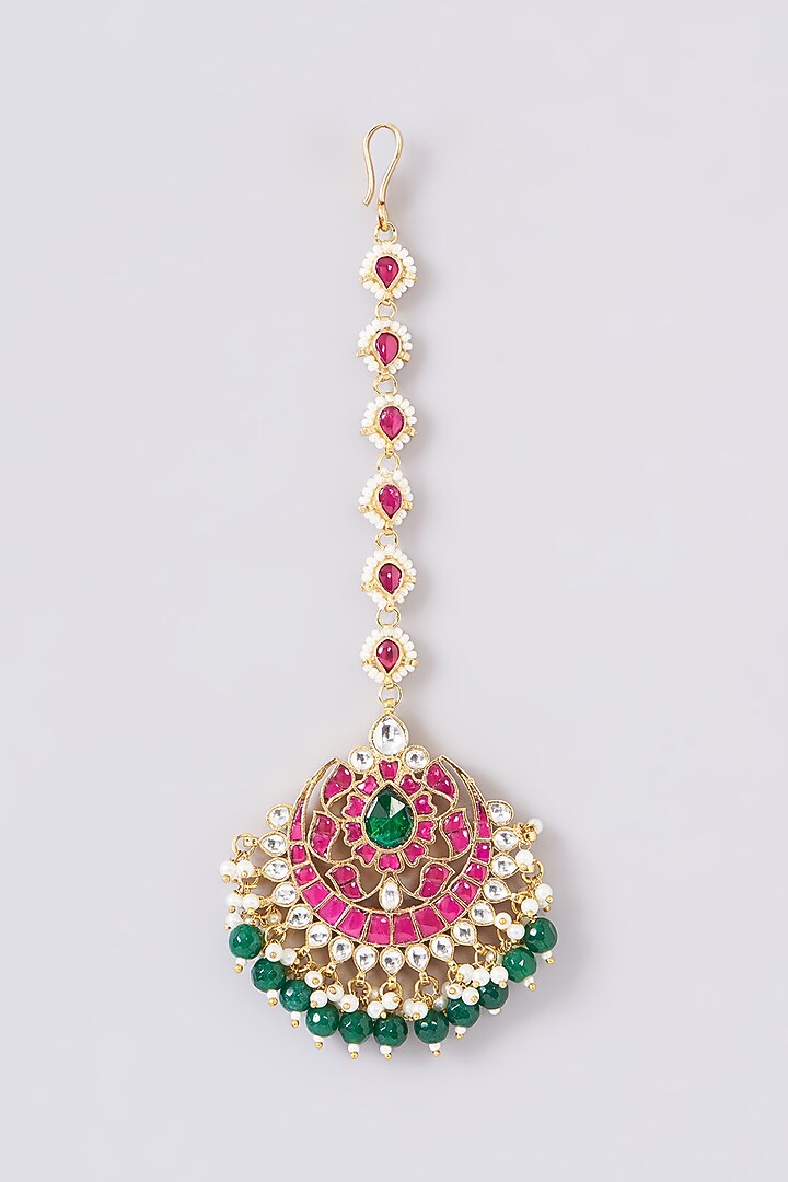 Gold Plated Jadau Kundan Polki Maangtikka by Shlok Jewels at Pernia's Pop Up Shop