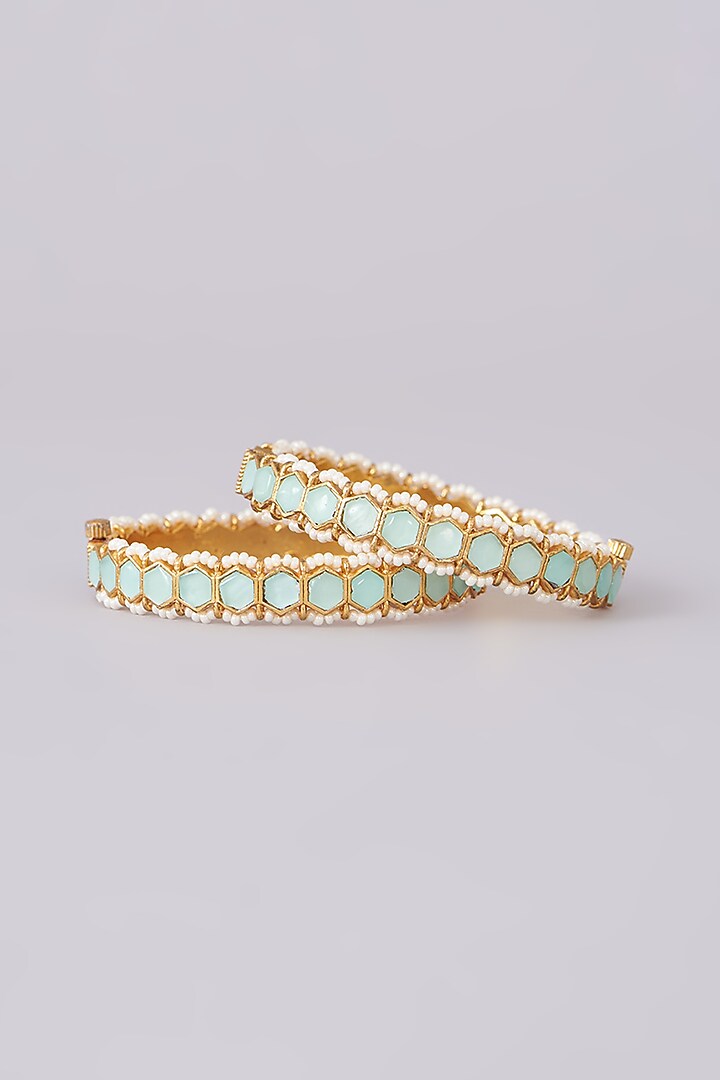 Gold Plated Jadau Kundan Polki Bangles (Set Of 2) by Shlok Jewels at Pernia's Pop Up Shop