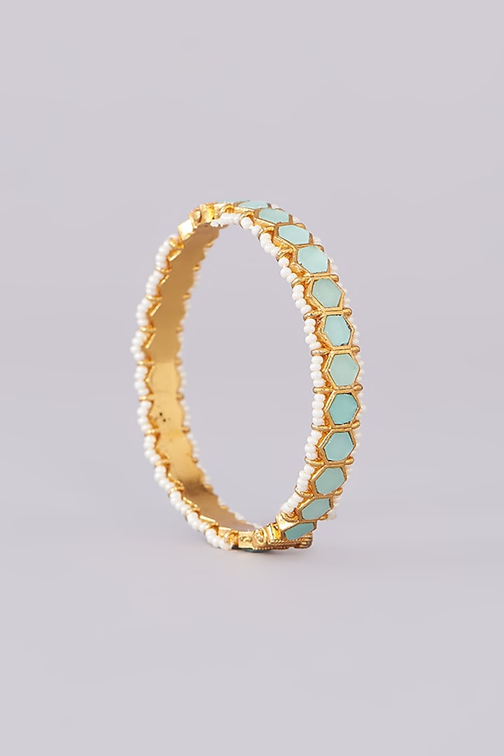 Gold Plated Jadau Kundan Polki Bangles (Set Of 2) by Shlok Jewels at Pernia's Pop Up Shop
