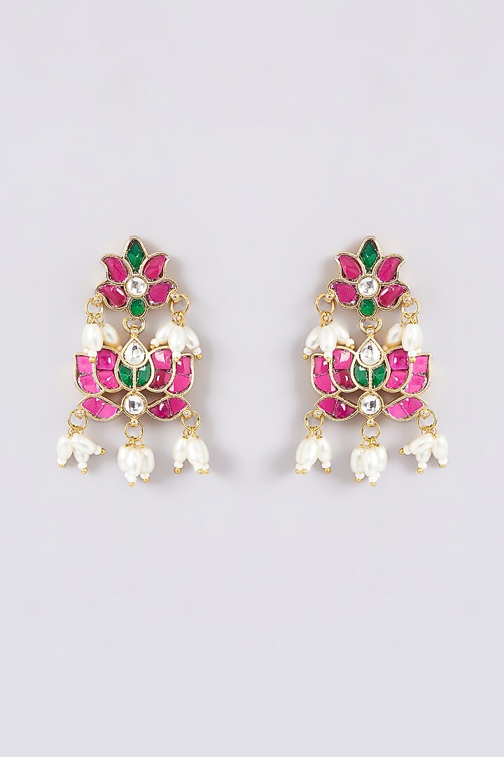 Gold Plated Jadau Kundan Polki Pendant Necklace Set by Shlok Jewels at Pernia's Pop Up Shop