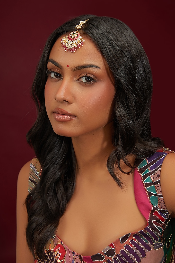 Gold Plated Jadau Kundan Polki Maangtikka by Shlok Jewels at Pernia's Pop Up Shop