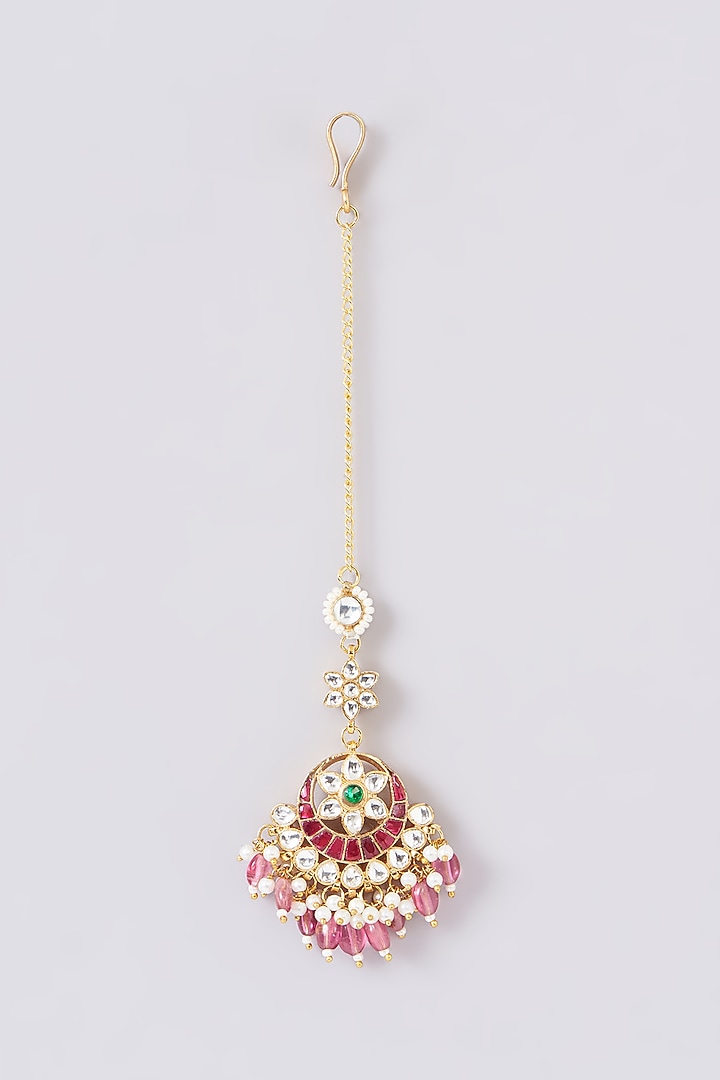 Gold Plated Jadau Kundan Polki Maangtikka by Shlok Jewels at Pernia's Pop Up Shop