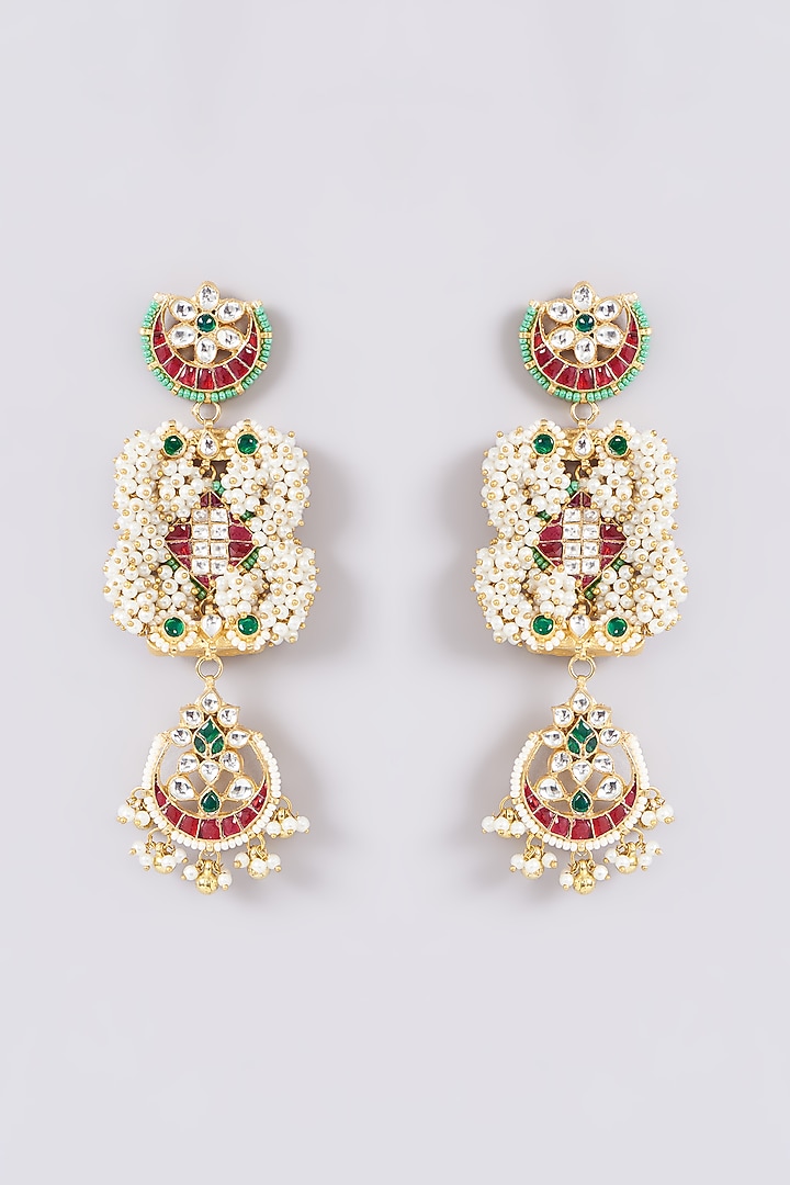 Gold Plated Jadau Kundan Polki Dangler Earrings by Shlok Jewels at Pernia's Pop Up Shop