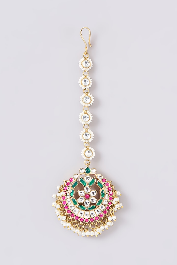Gold Plated Jadau Kundan Polki Maangtikka by Shlok Jewels at Pernia's Pop Up Shop