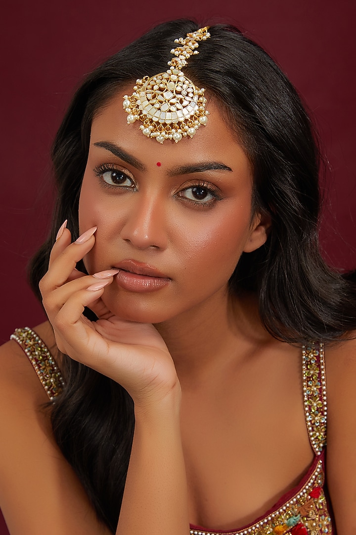 Gold Plated Mother Of Pearl Maangtikka by Shlok Jewels at Pernia's Pop Up Shop