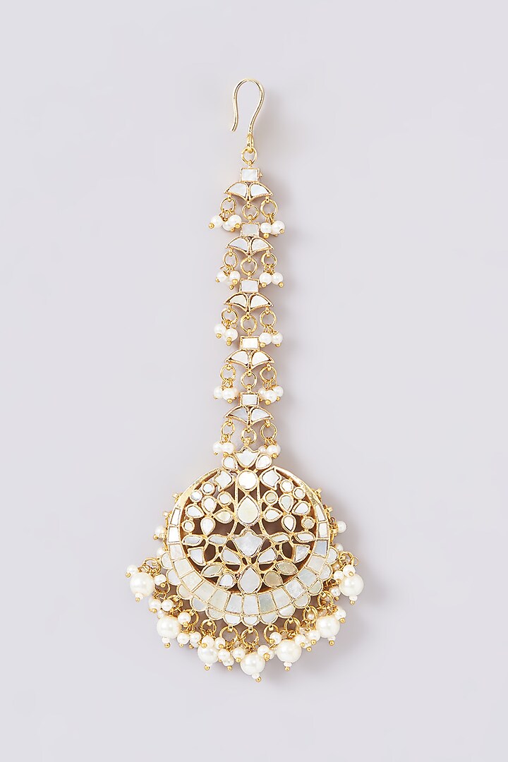 Gold Plated Mother Of Pearl Maangtikka by Shlok Jewels at Pernia's Pop Up Shop