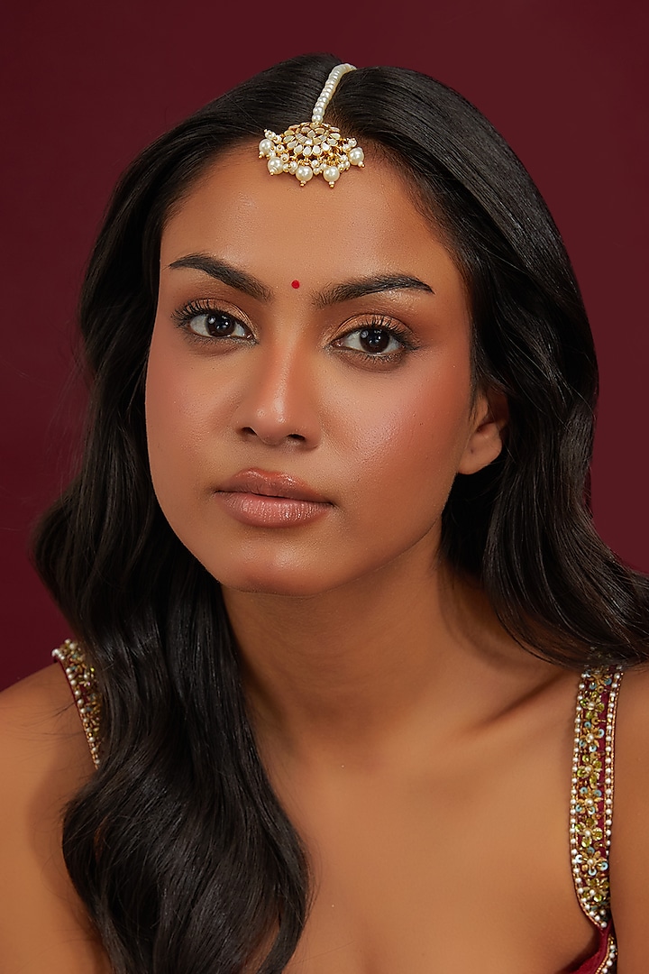 Gold Plated Mother Of Pearl Maangtikka by Shlok Jewels at Pernia's Pop Up Shop