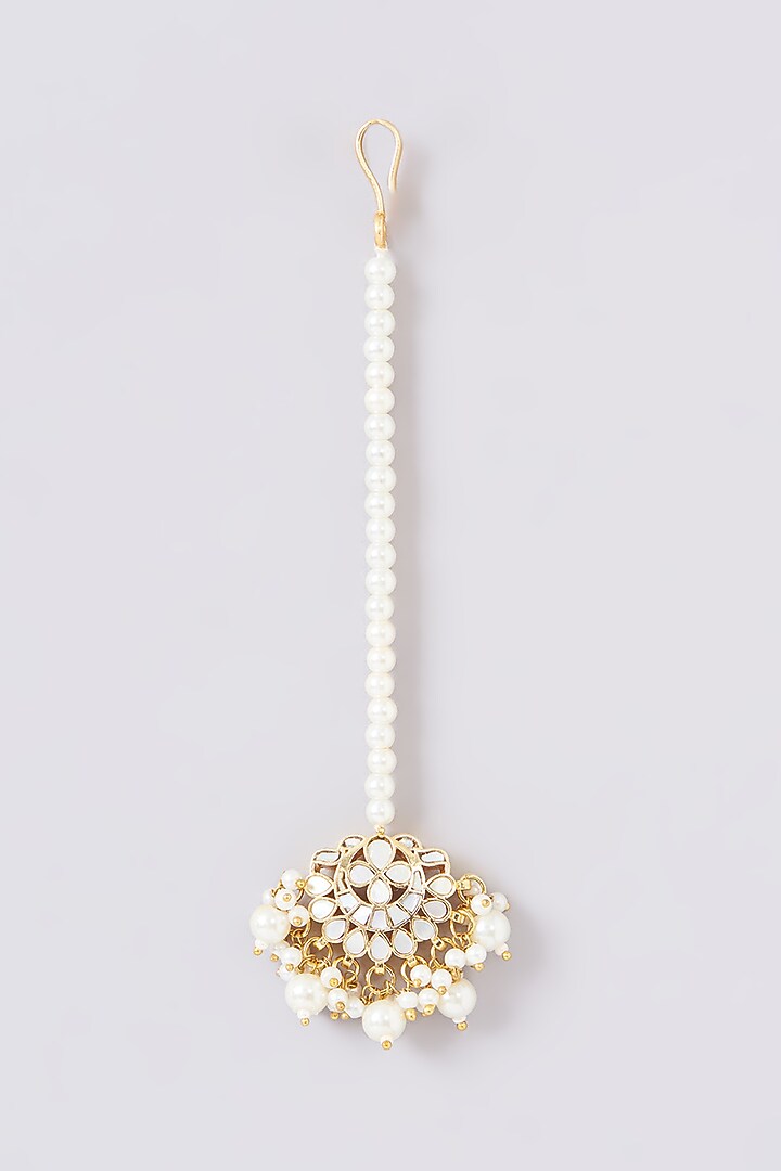Gold Plated Mother Of Pearl Maangtikka by Shlok Jewels at Pernia's Pop Up Shop
