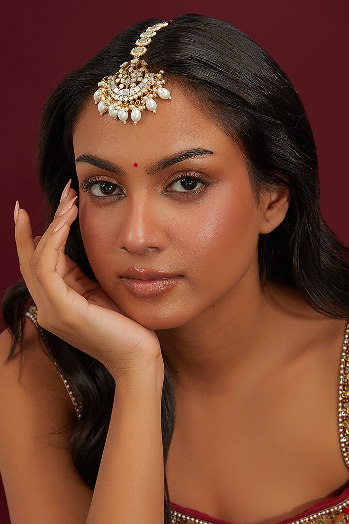 Gold Plated Mother Of Pearl Maangtikka by Shlok Jewels at Pernia's Pop Up Shop