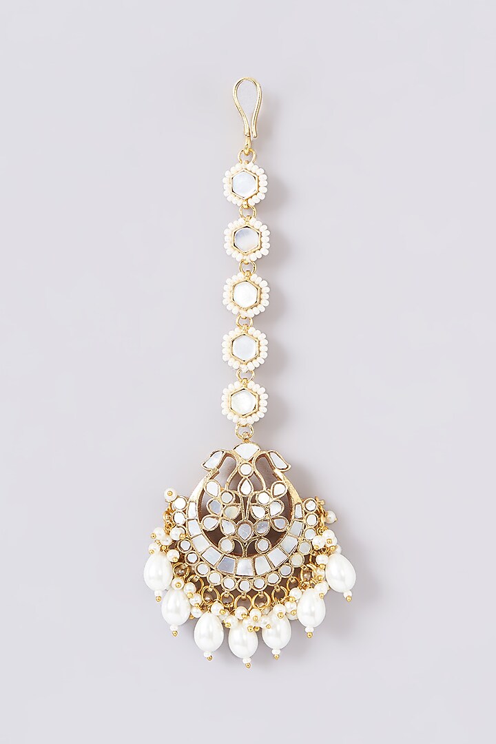 Gold Plated Mother Of Pearl Maangtikka by Shlok Jewels at Pernia's Pop Up Shop