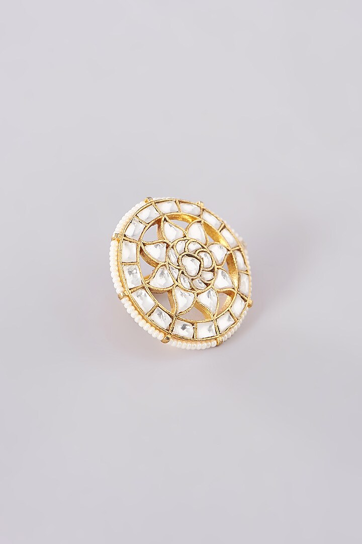 Gold Plated Jadau Kundan Polki Ring by Shlok Jewels at Pernia's Pop Up Shop