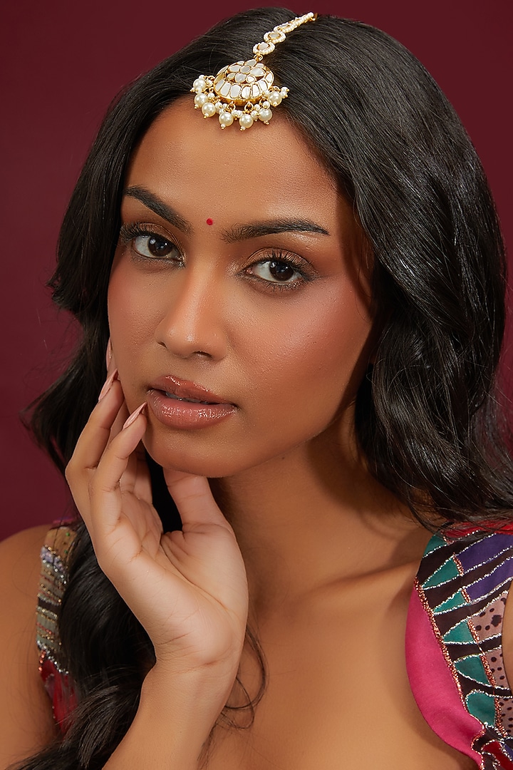 Gold Plated Mother Of Pearl Maangtikka by Shlok Jewels at Pernia's Pop Up Shop