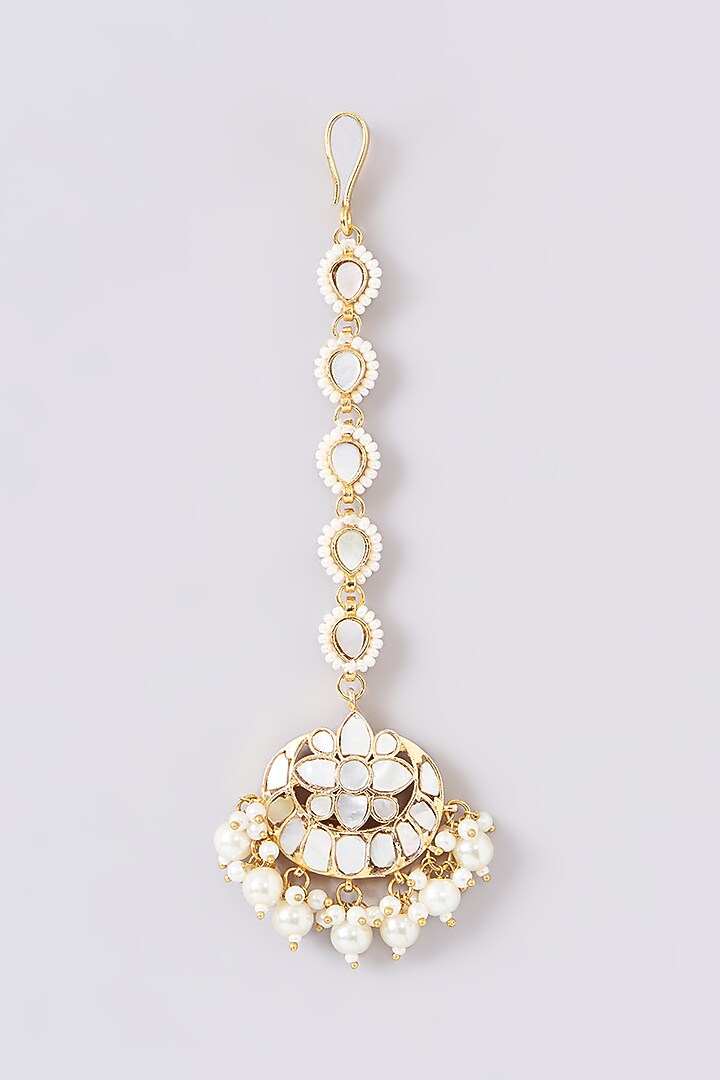 Gold Plated Mother Of Pearl Maangtikka by Shlok Jewels at Pernia's Pop Up Shop