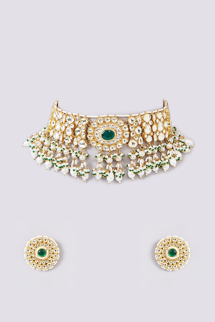 Gold Plated Jadau Kundan Polki Choker Necklace Set by Shlok Jewels at Pernia's Pop Up Shop