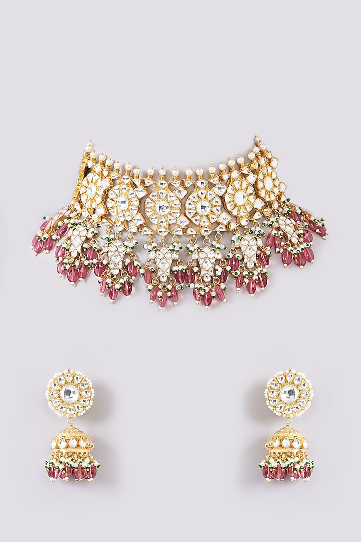 Gold Plated Jadau Kundan Polki Choker Necklace Set by Shlok Jewels at Pernia's Pop Up Shop