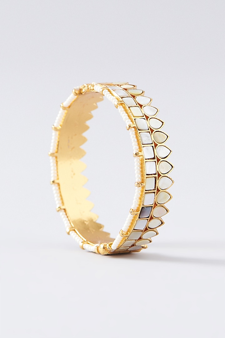 Gold Plated Kundan & Pearl Bangles (Set of 2) by Shlok Jewels at Pernia's Pop Up Shop