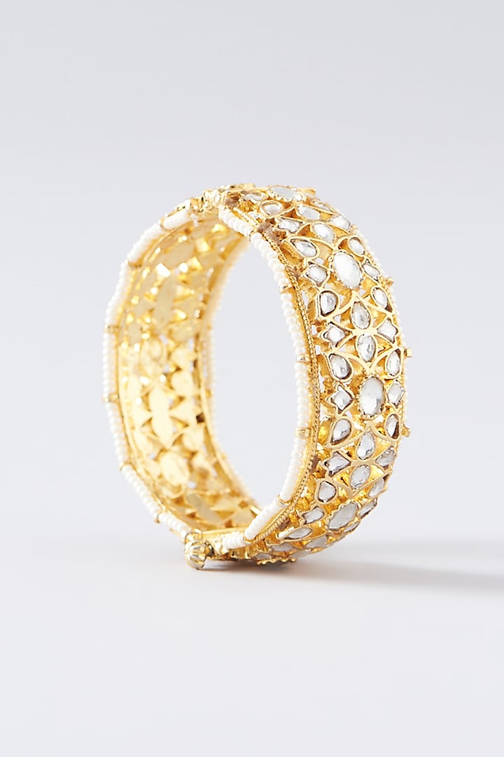 Gold Plated Kundan & Pearl Bangles (Set of 2) by Shlok Jewels at Pernia's Pop Up Shop