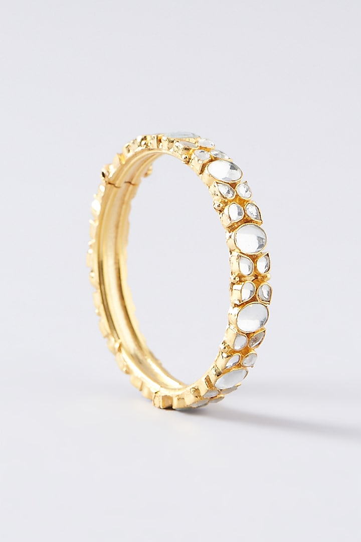 Gold Plated Kundan Polki & Pearl Bangles (Set of 2) by Shlok Jewels at Pernia's Pop Up Shop