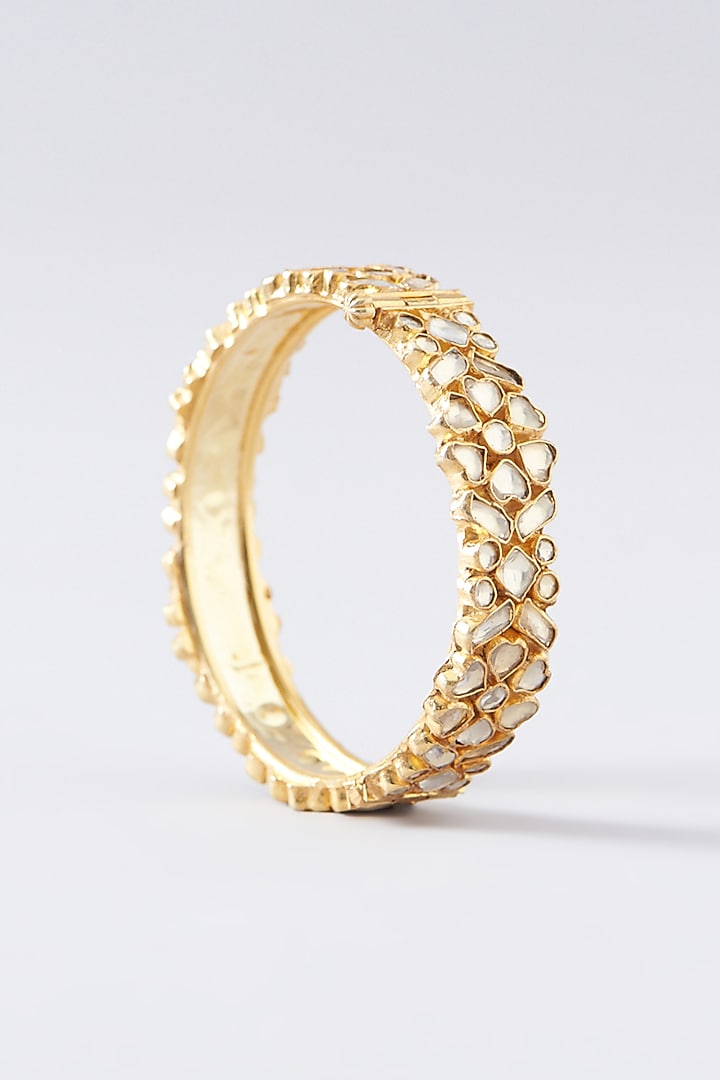 Gold Plated Kundan Polki & Pearl Bangles (Set of 2) by Shlok Jewels at Pernia's Pop Up Shop
