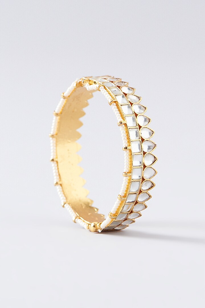 Gold Plated Kundan Polki & Pearl Bangles (Set of 2) by Shlok Jewels at Pernia's Pop Up Shop