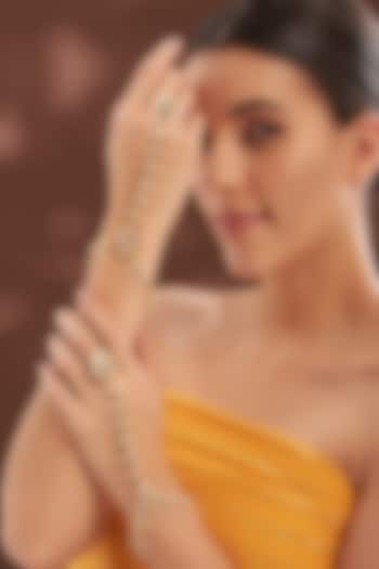 Gold Plated Kundan Polki & Pearl Hathphool (Set of 2) by Shlok Jewels at Pernia's Pop Up Shop