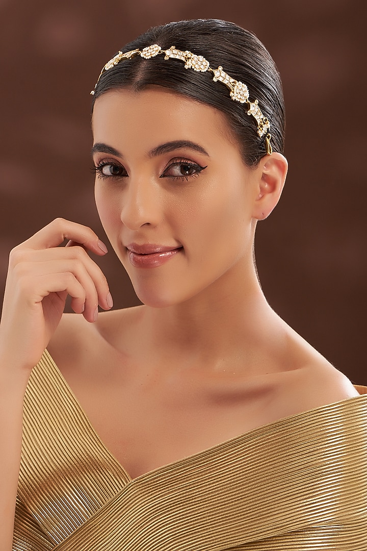 Gold Plated Kundan Polki Mathapatti by Shlok Jewels at Pernia's Pop Up Shop