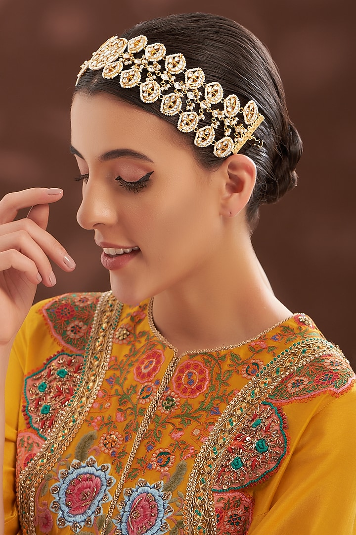 Gold Plated Kundan Polki Mathapatti by Shlok Jewels at Pernia's Pop Up Shop