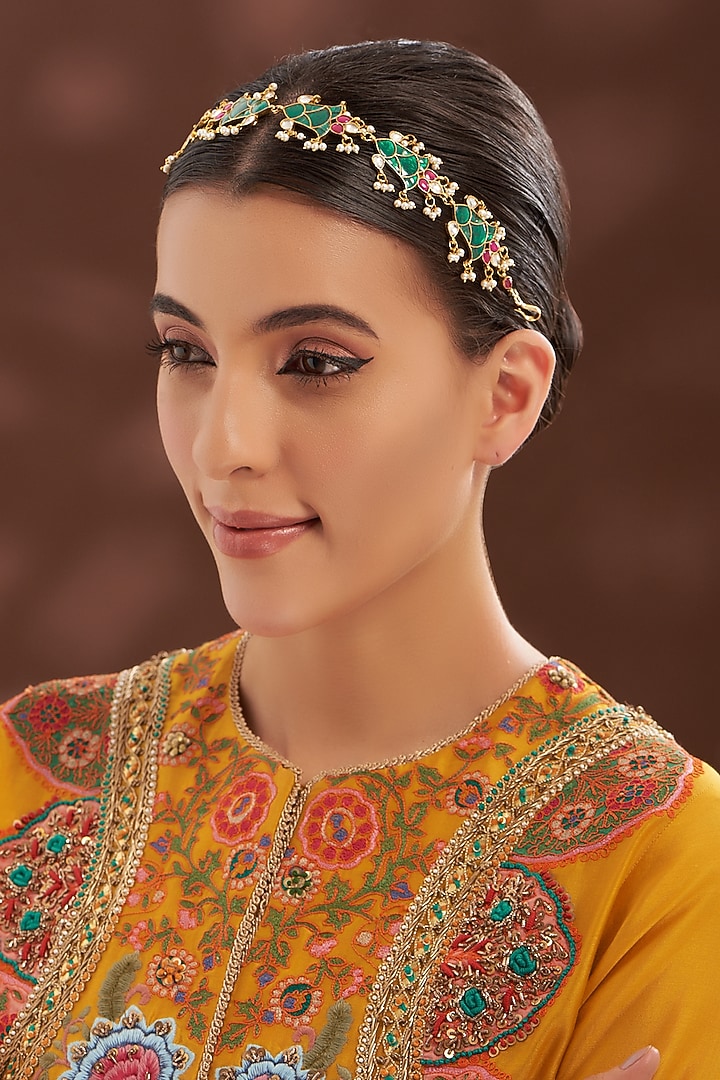 Gold Plated Kundan Polki Mathapatti by Shlok Jewels at Pernia's Pop Up Shop