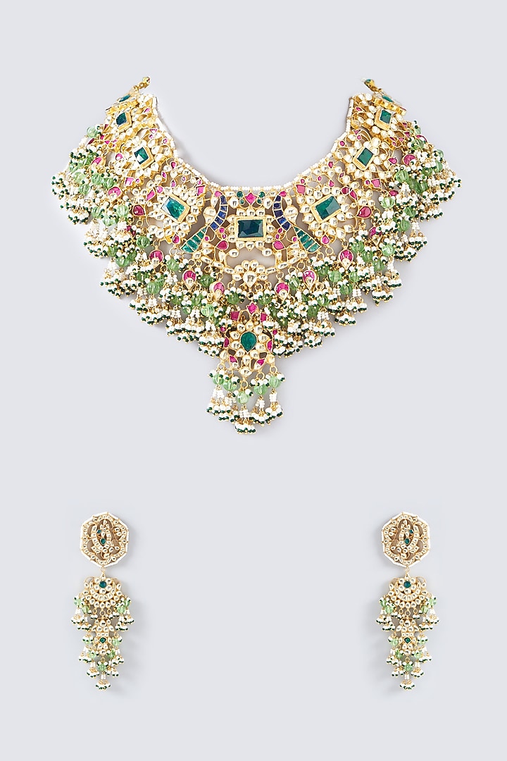 Gold Plated Kundan & Pearl Necklace Set by Shlok Jewels at Pernia's Pop Up Shop