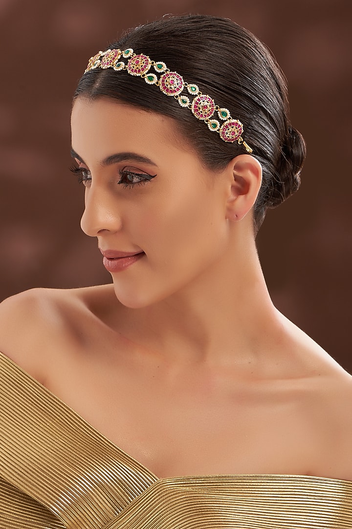 Gold Plated Kundan Polki Mathapatti by Shlok Jewels at Pernia's Pop Up Shop