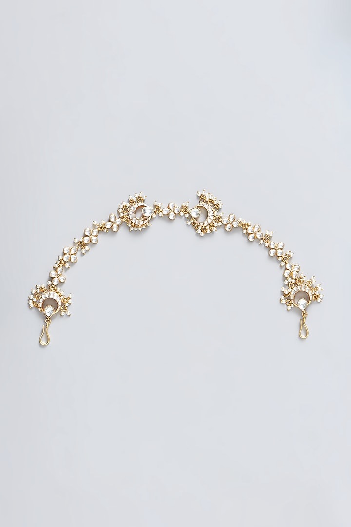 Gold Plated Kundan Polki & Pearl Headpieace by Shlok Jewels at Pernia's Pop Up Shop