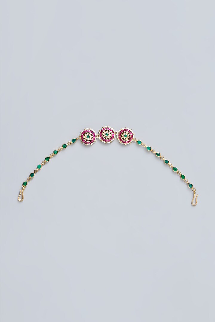 Gold Plated Kundan Polki & Semi-Precious Stone Headpieace by Shlok Jewels at Pernia's Pop Up Shop