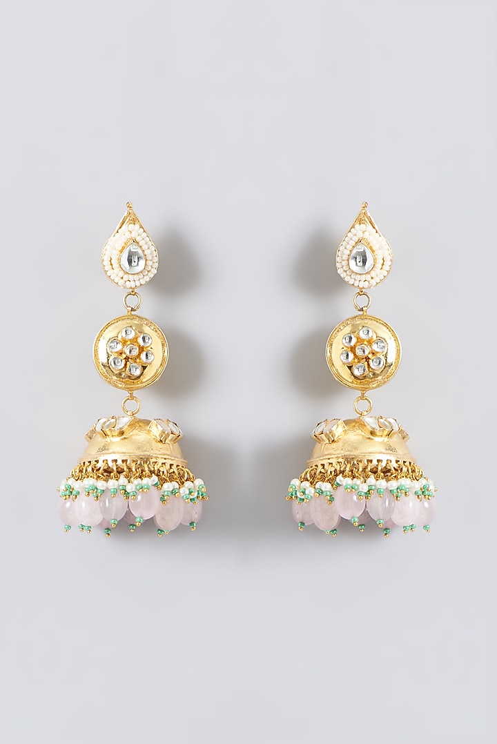 Gold Plated Pink Kundan Polki & Semi-Precious Stone Necklace Set by Shlok Jewels at Pernia's Pop Up Shop