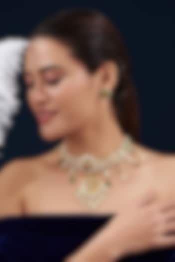 Gold Plated Kundan Polki & Semi-Precious Stone Choker Necklace Set by Shlok Jewels at Pernia's Pop Up Shop