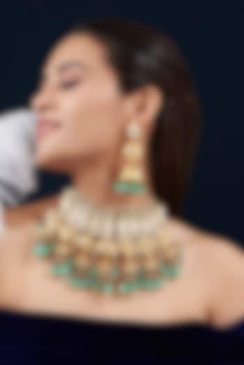 Gold Plated Mint Kundan Polki & Semi-Precious Stone Necklace Set by Shlok Jewels at Pernia's Pop Up Shop