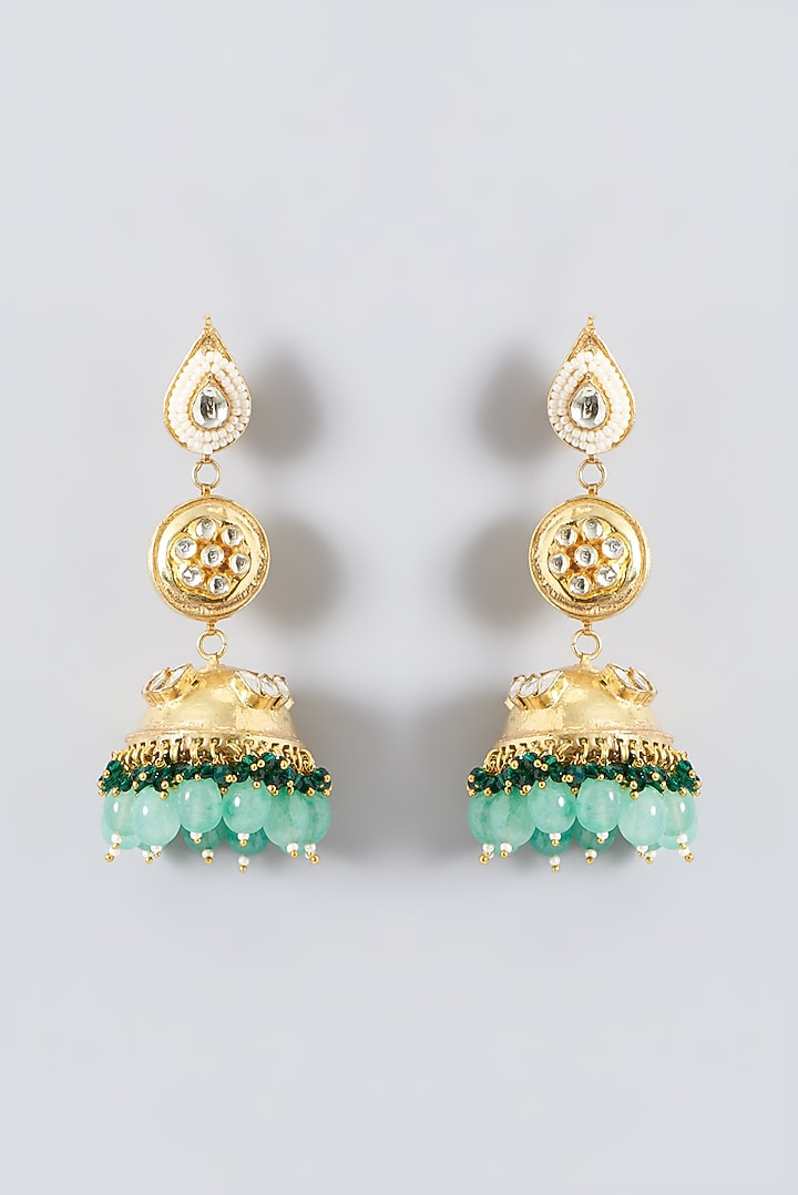 Gold Plated Mint Kundan Polki & Semi-Precious Stone Necklace Set by Shlok Jewels at Pernia's Pop Up Shop
