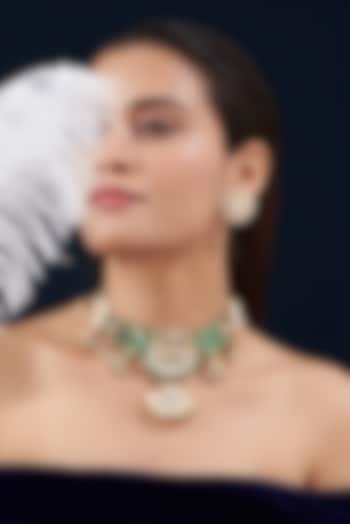 Gold Plated Kundan Polki & Semi-Precious Stone Choker Necklace Set by Shlok Jewels at Pernia's Pop Up Shop