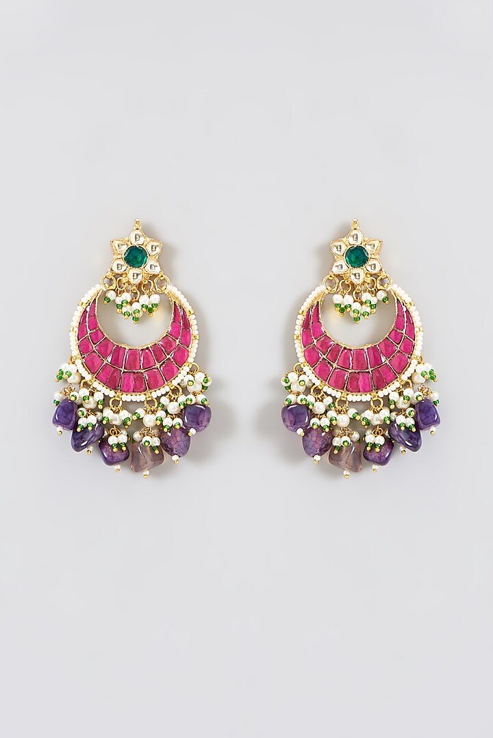 Gold Plated Pink Kundan Polki & Semi-Precious Stone Necklace Set by Shlok Jewels at Pernia's Pop Up Shop