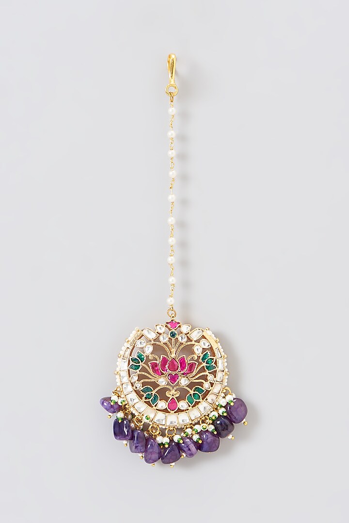 Gold Plated Pink Kundan Polki & Semi-Precious Stone Necklace Set by Shlok Jewels at Pernia's Pop Up Shop
