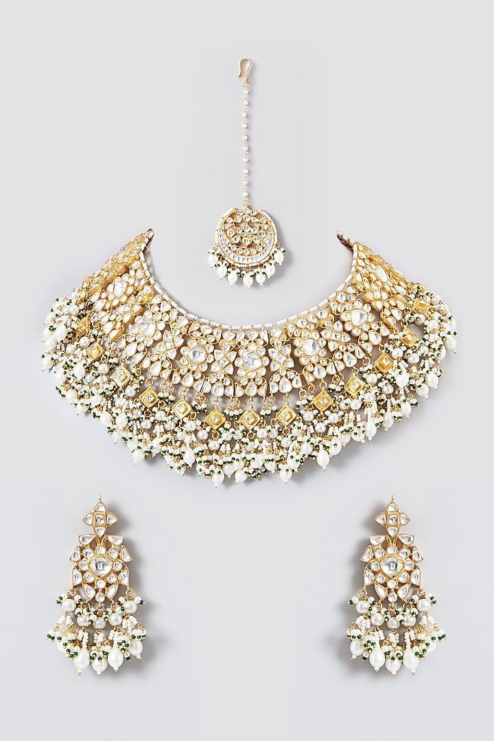 Gold Plated Kundan Polki & Semi-Precious Stone Necklace Set by Shlok Jewels at Pernia's Pop Up Shop