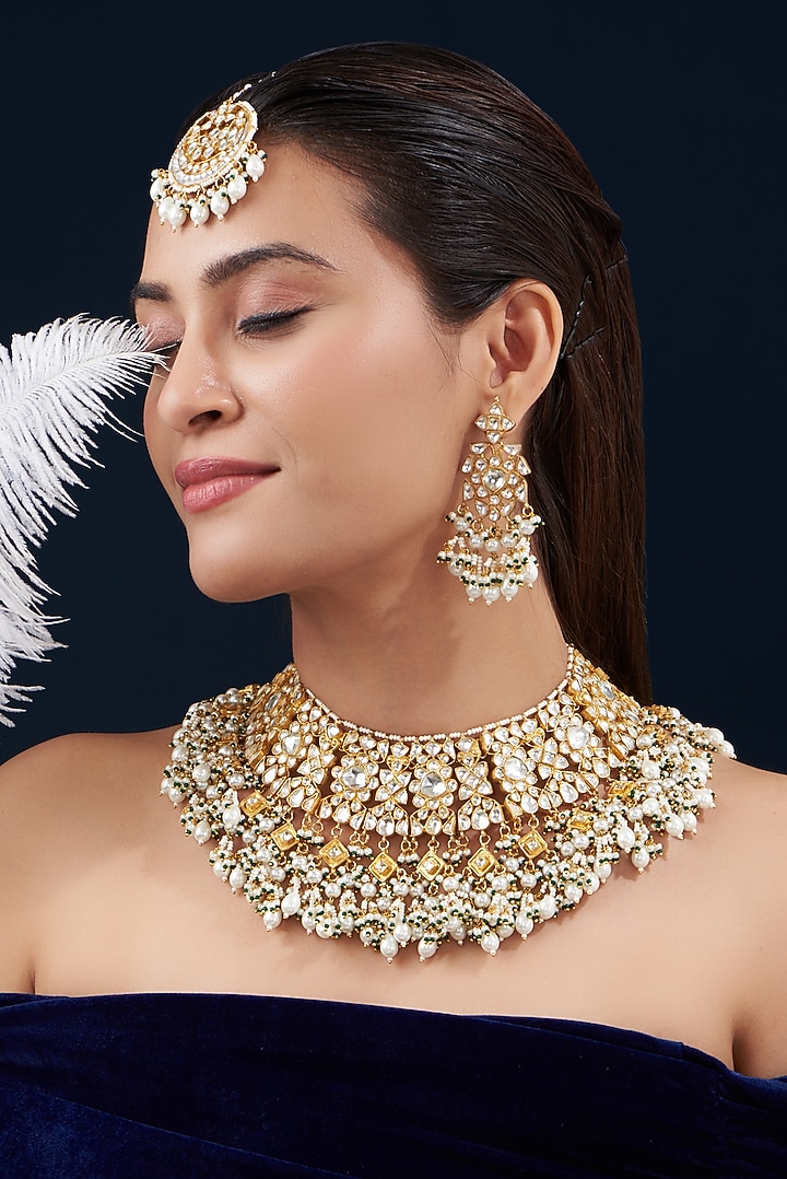 Gold Plated Kundan Polki & Semi-Precious Stone Necklace Set by Shlok Jewels at Pernia's Pop Up Shop