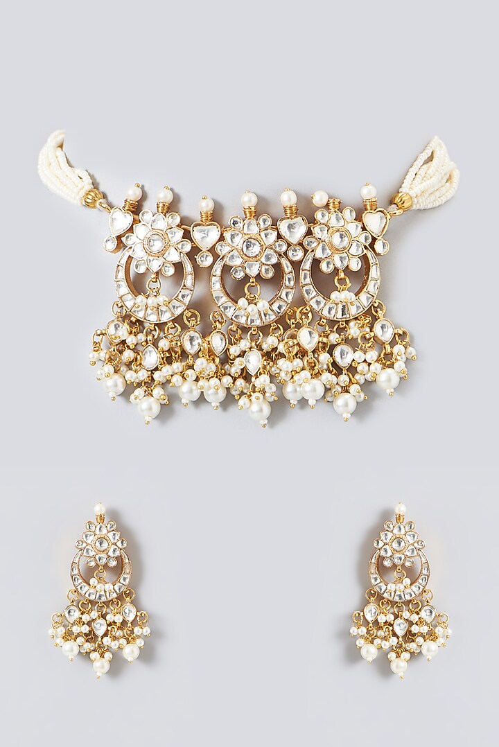 Gold Plated Kundan Polki & Semi-Precious Stone Choker Necklace Set by Shlok Jewels at Pernia's Pop Up Shop
