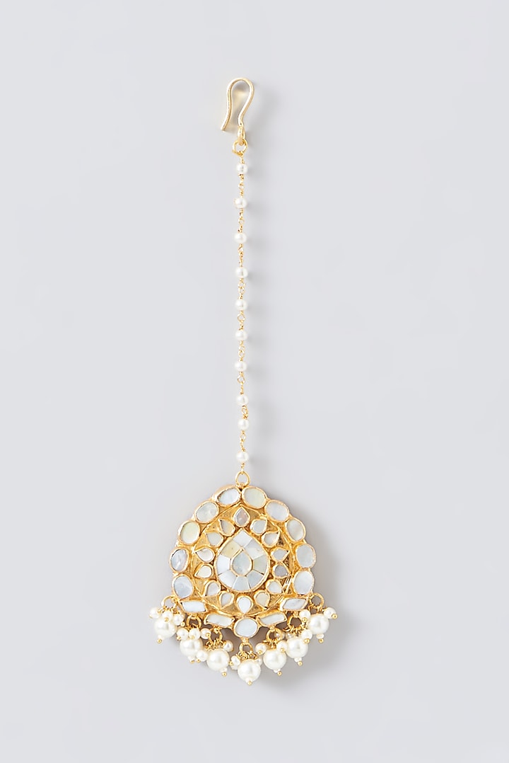 Gold Plated Kundan Polki & Mother Of Pearl Necklace Set by Shlok Jewels at Pernia's Pop Up Shop