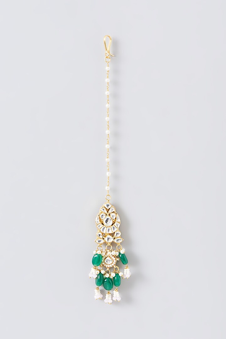 Gold Plated Green Kundan Polki & Semi-Precious Stone Necklace Set by Shlok Jewels at Pernia's Pop Up Shop